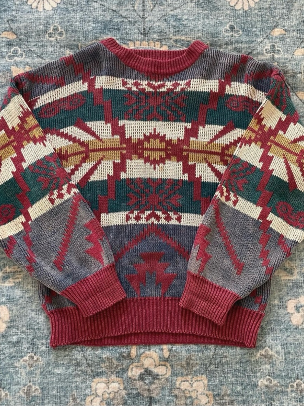 Aztec Pattern Knit Crewneck Sweater